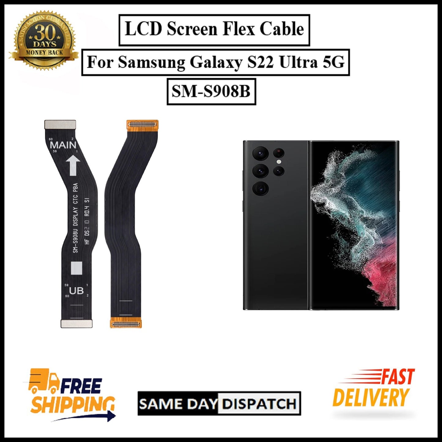 For Samsung Galaxy S22 Ultra 5G /S908B LCD Display Screen Flex Cable Replacement