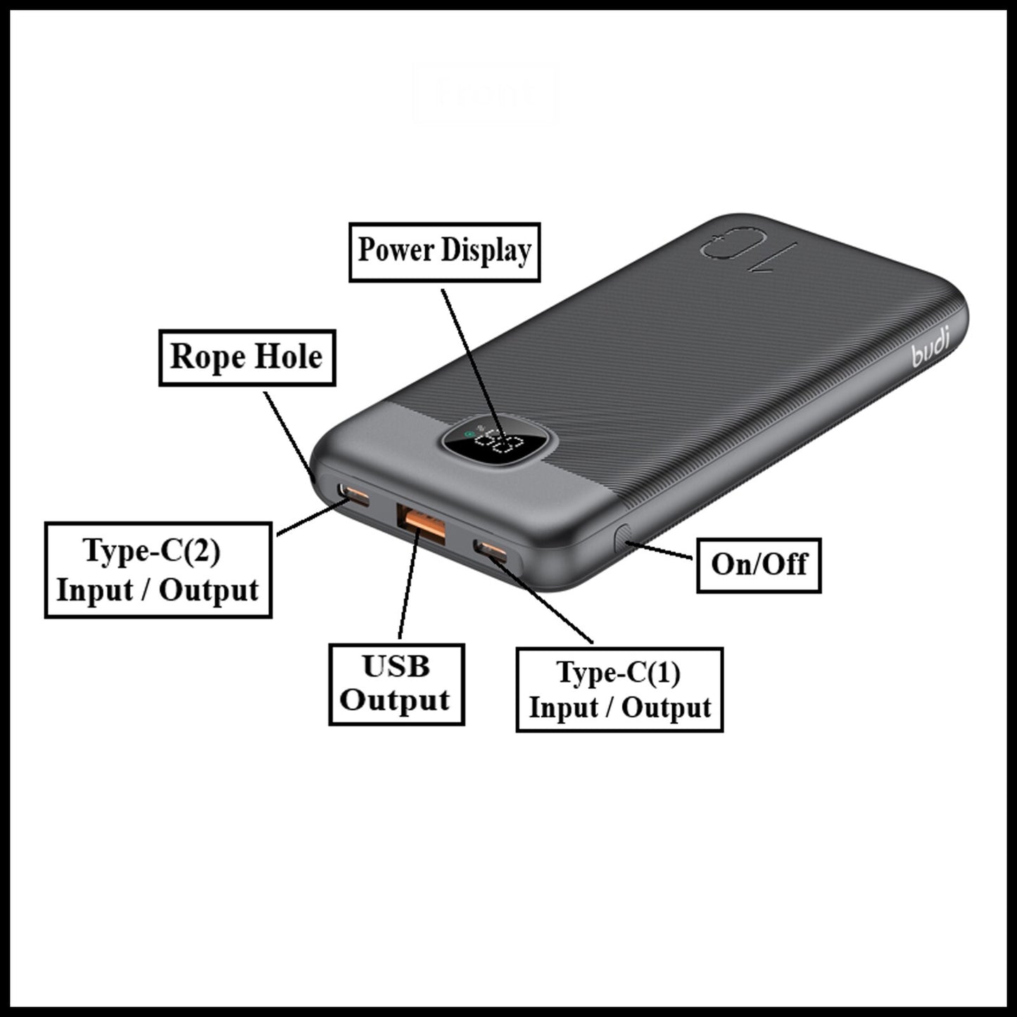 For Budi 22.5W Quick Charge Power Bank- 10000mAh Dual PD+QC 3.0