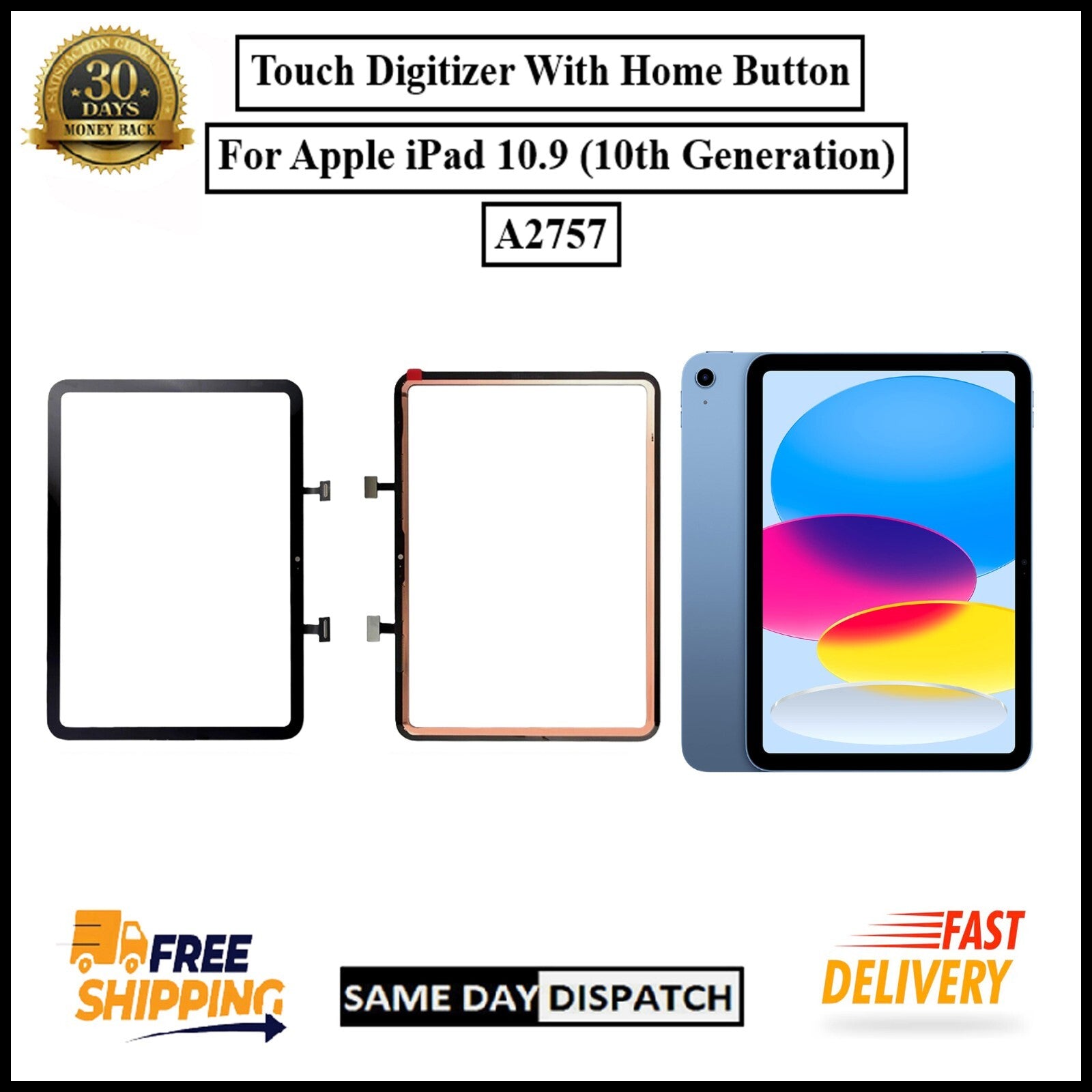For Apple iPad 10.9 (10th Gen)A2757 Touch Digitizer With Home Button Replacement