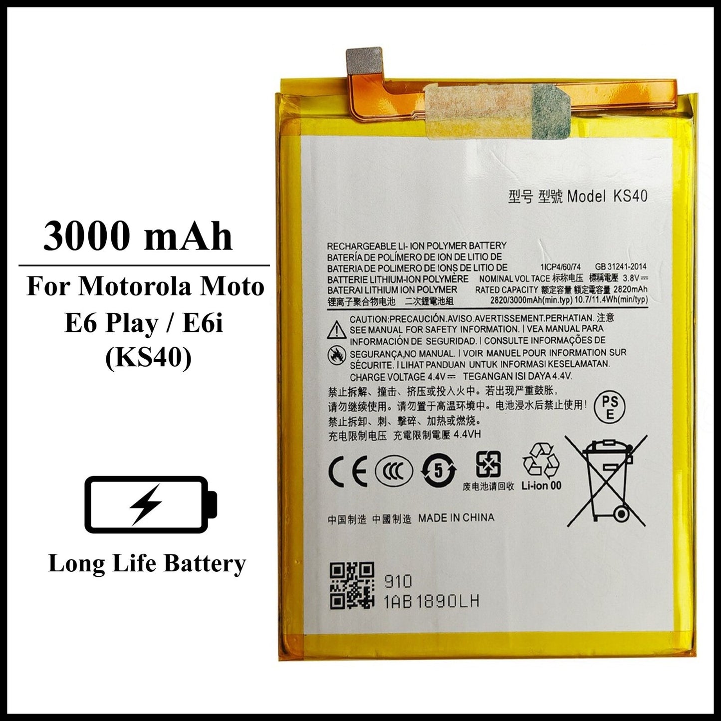 Motorola Moto E6 Play XT2029 / E6i (KS40) 3000mAh+ Internal Replacement Battery