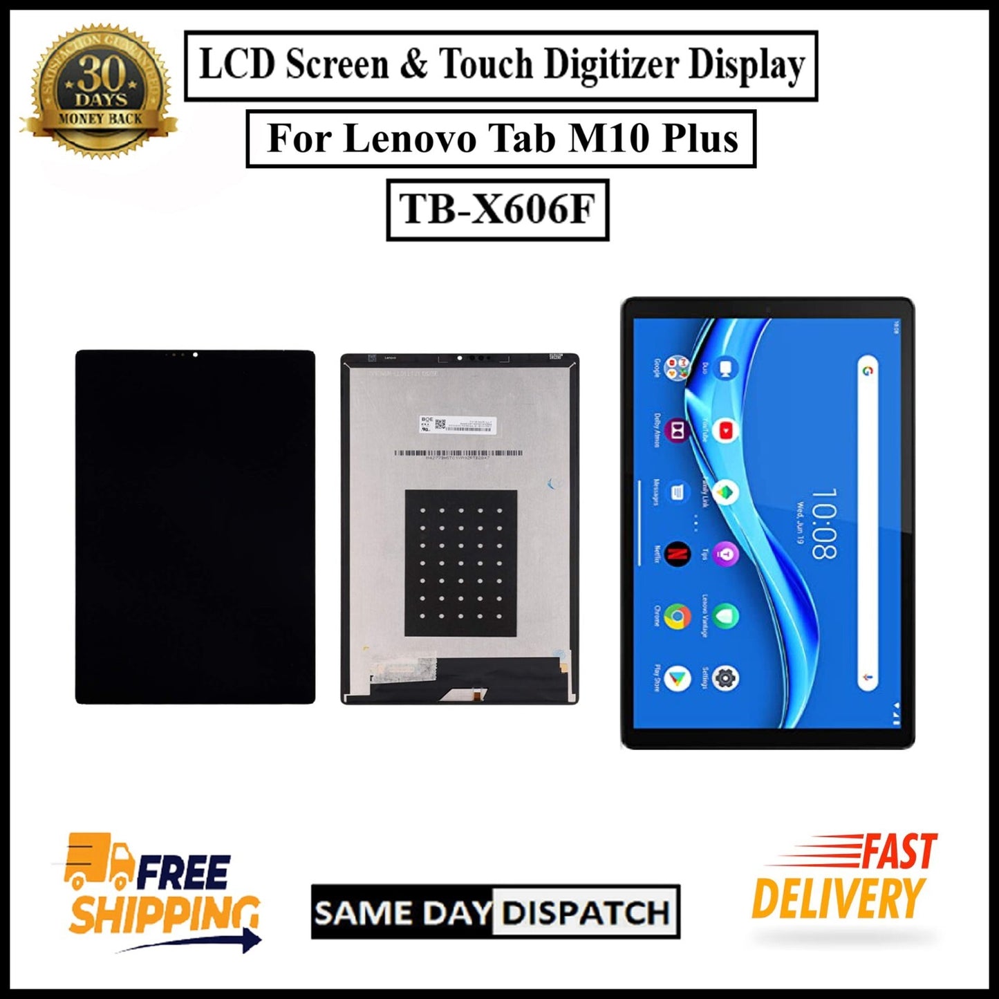 For Lenovo Tab M10 Plus TB-X606F LCD Display Screen Touch Digitizer Replacement