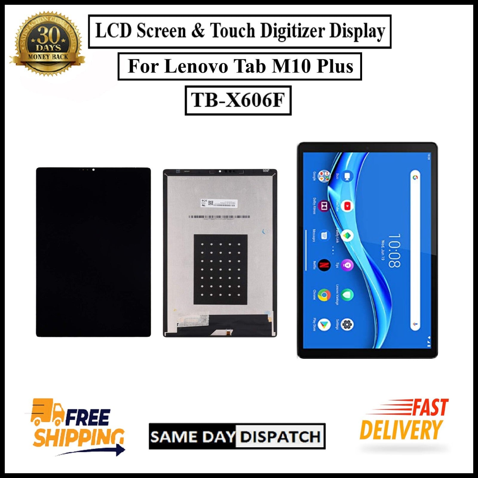 For Lenovo Tab M10 Plus TB-X606F LCD Display Screen Touch Digitizer Replacement