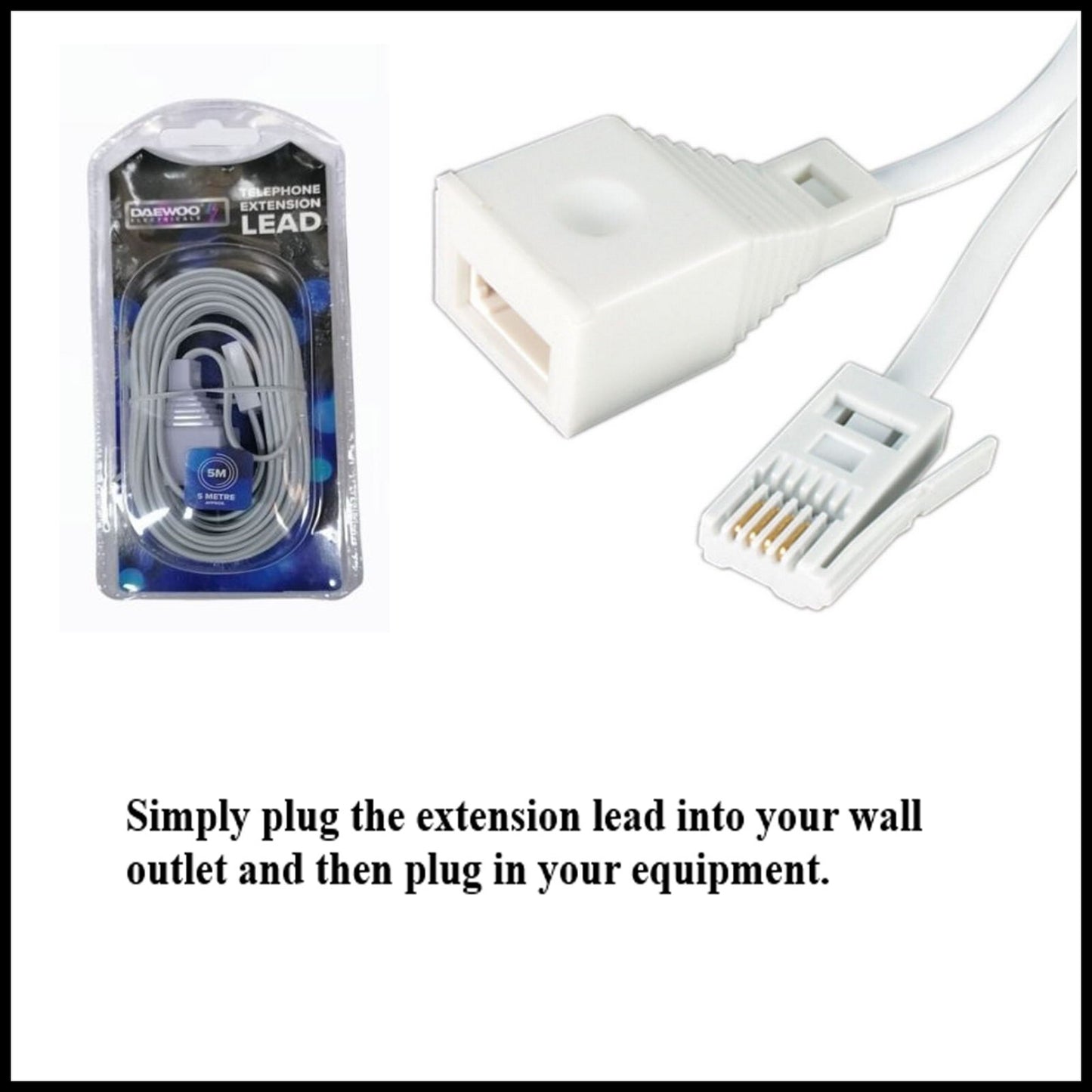 For Daewoo 5m Flat Slimline Telephone Phone Extension Lead Cable