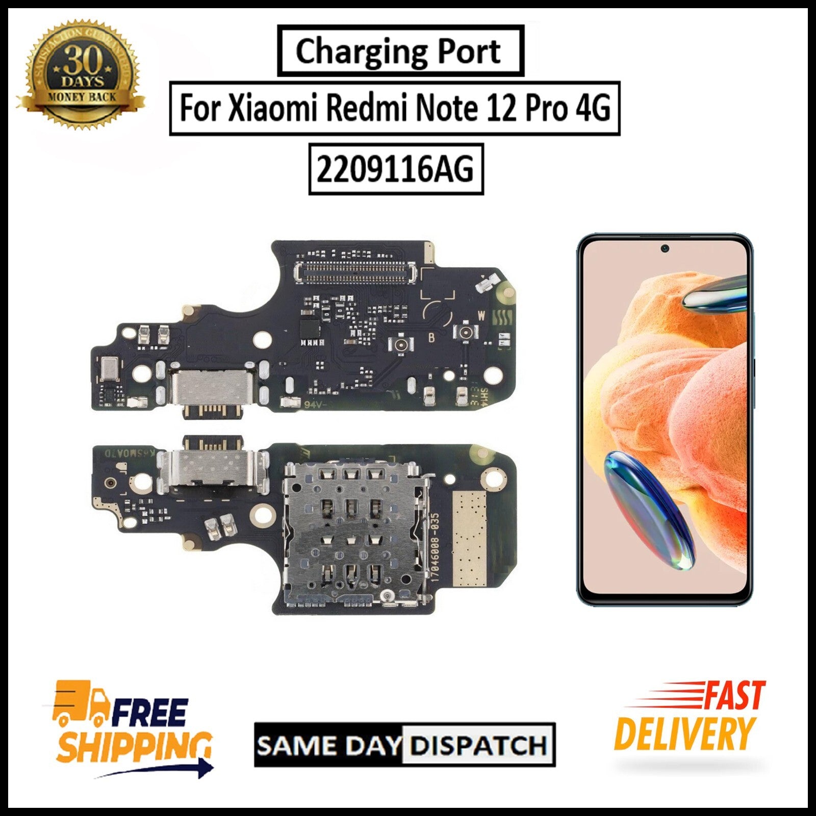 For Xiaomi Redmi Note 12 Pro 4G Charging Port Flex Replacement