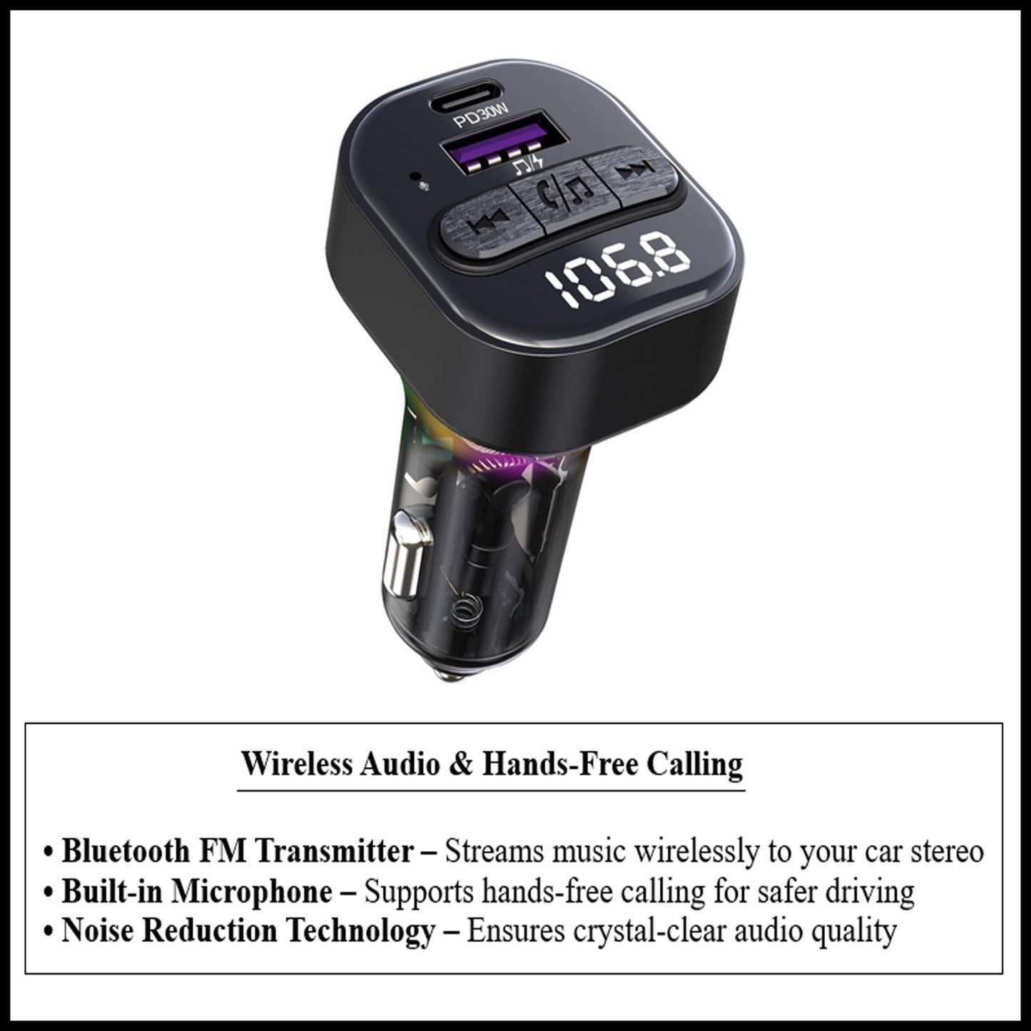 For Budi Bluetooth FM Transmitter Car Charger-36W , LCD Display, Handsfree