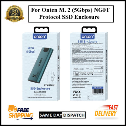 For Onten M.2 (5Gbps) NGFF SSD Enclosure USB 3.2 Gen 1 Portable Aluminium Case
