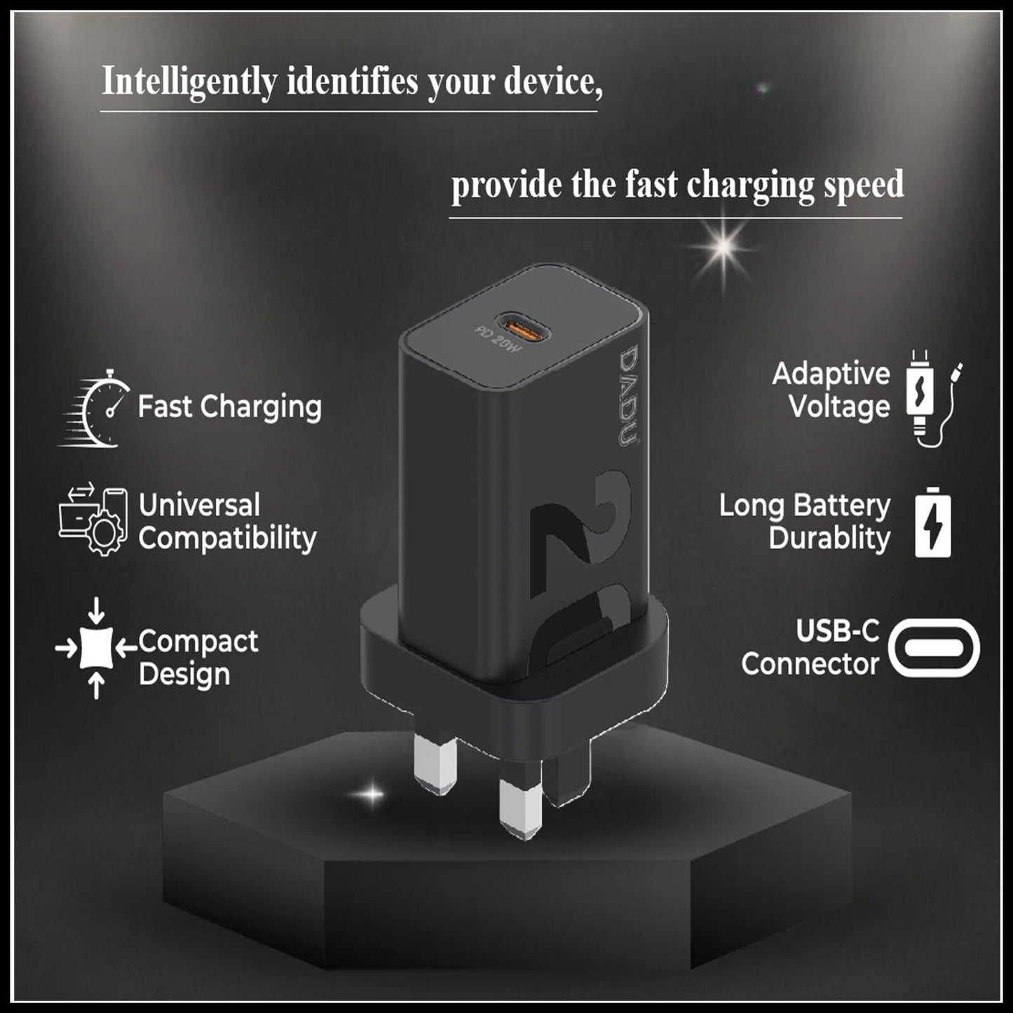 For Dadu 20W Type-C Power Adapter With Type-C to Type-C Fast Charger Cable