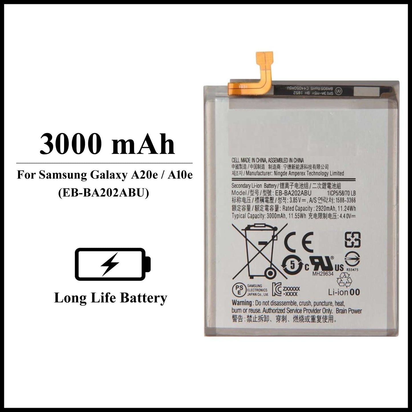 For Samsung Galaxy A20e /A10e /A202F/A102U 3000mAh+ Internal Replacement Battery