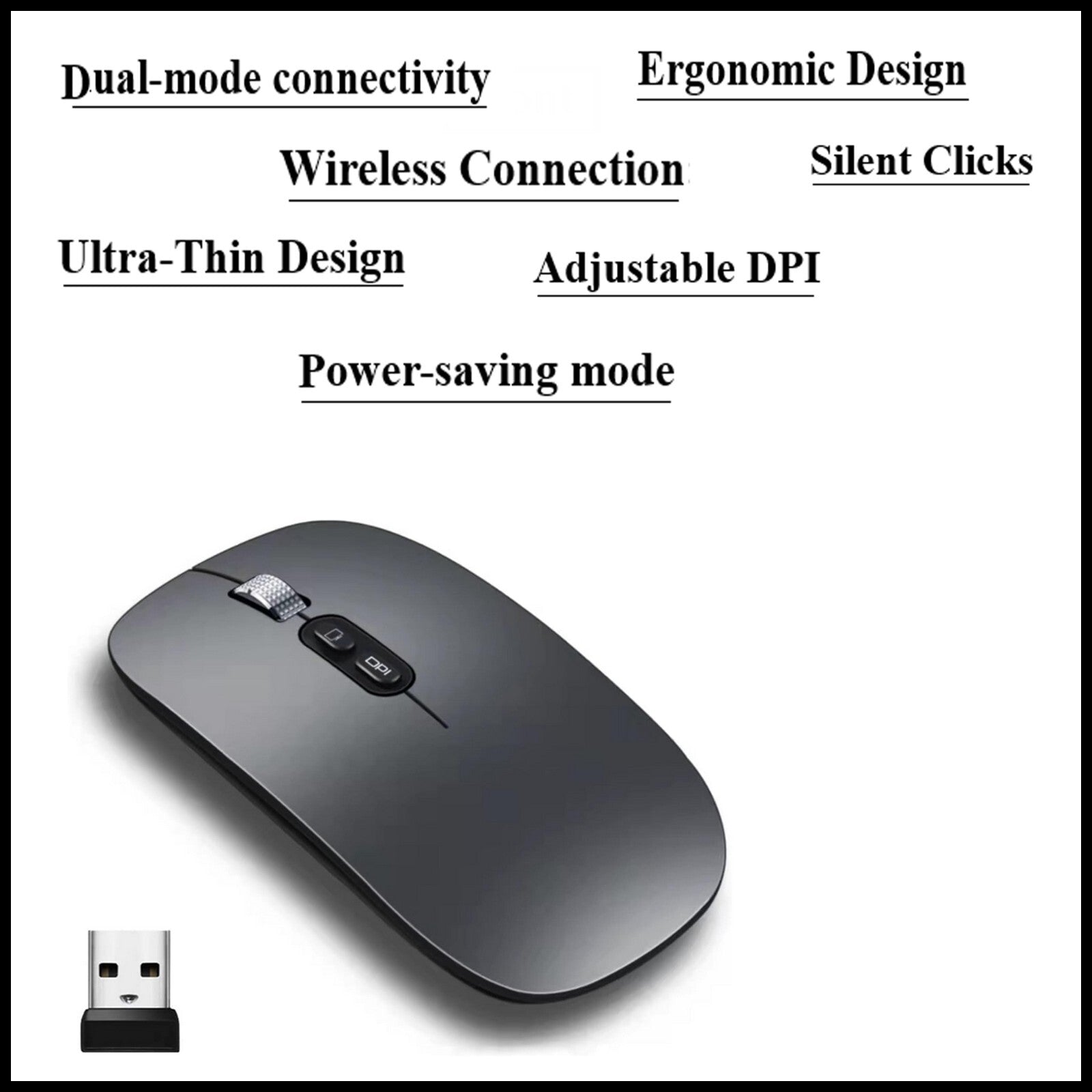 For Dadu Ultrathin Wap USB + Bluetooth Wireless Mouse-3 Mode Connection Silent