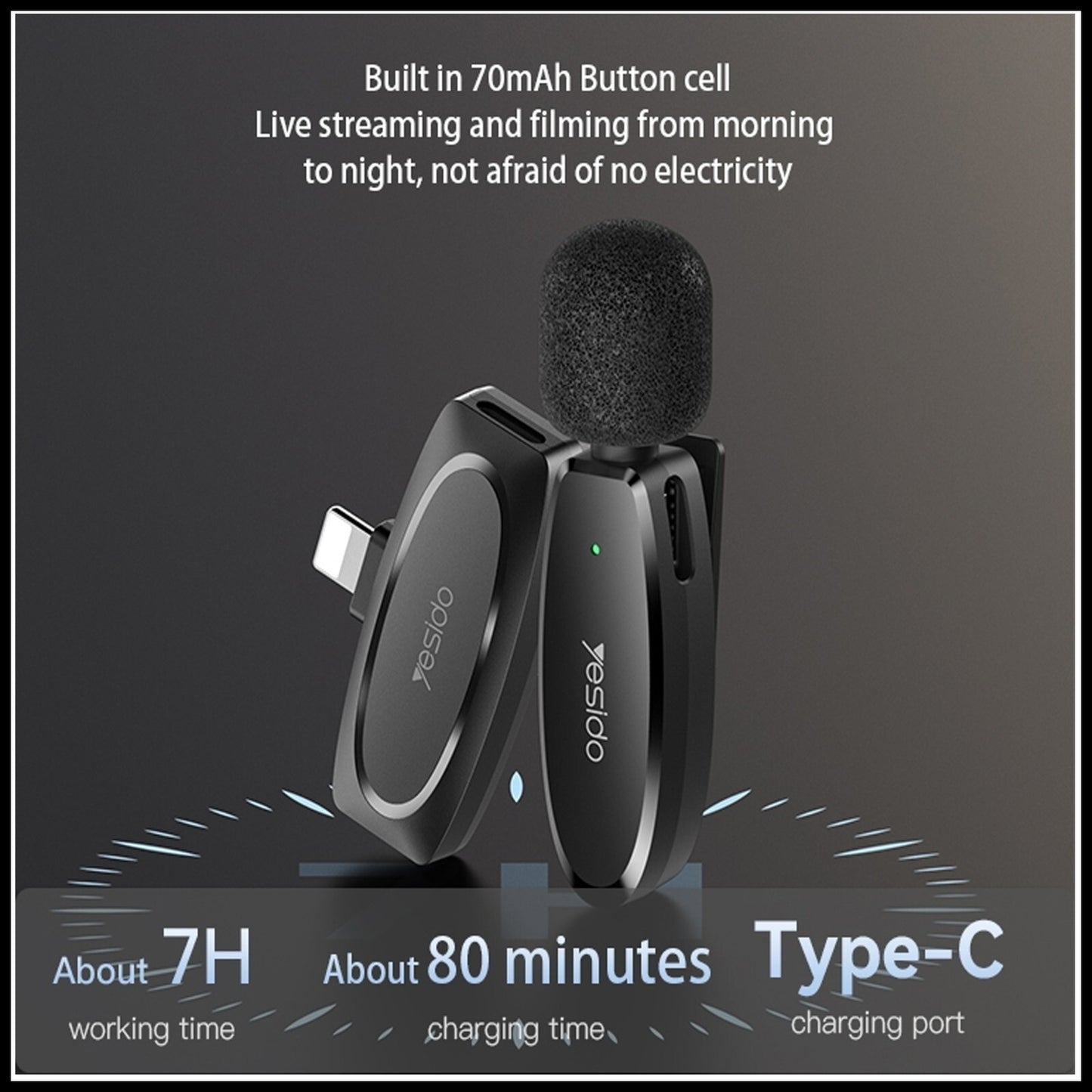 For YESIDO Lavalier Wireless For iPhone Lighting Microphone For Recording Vlog