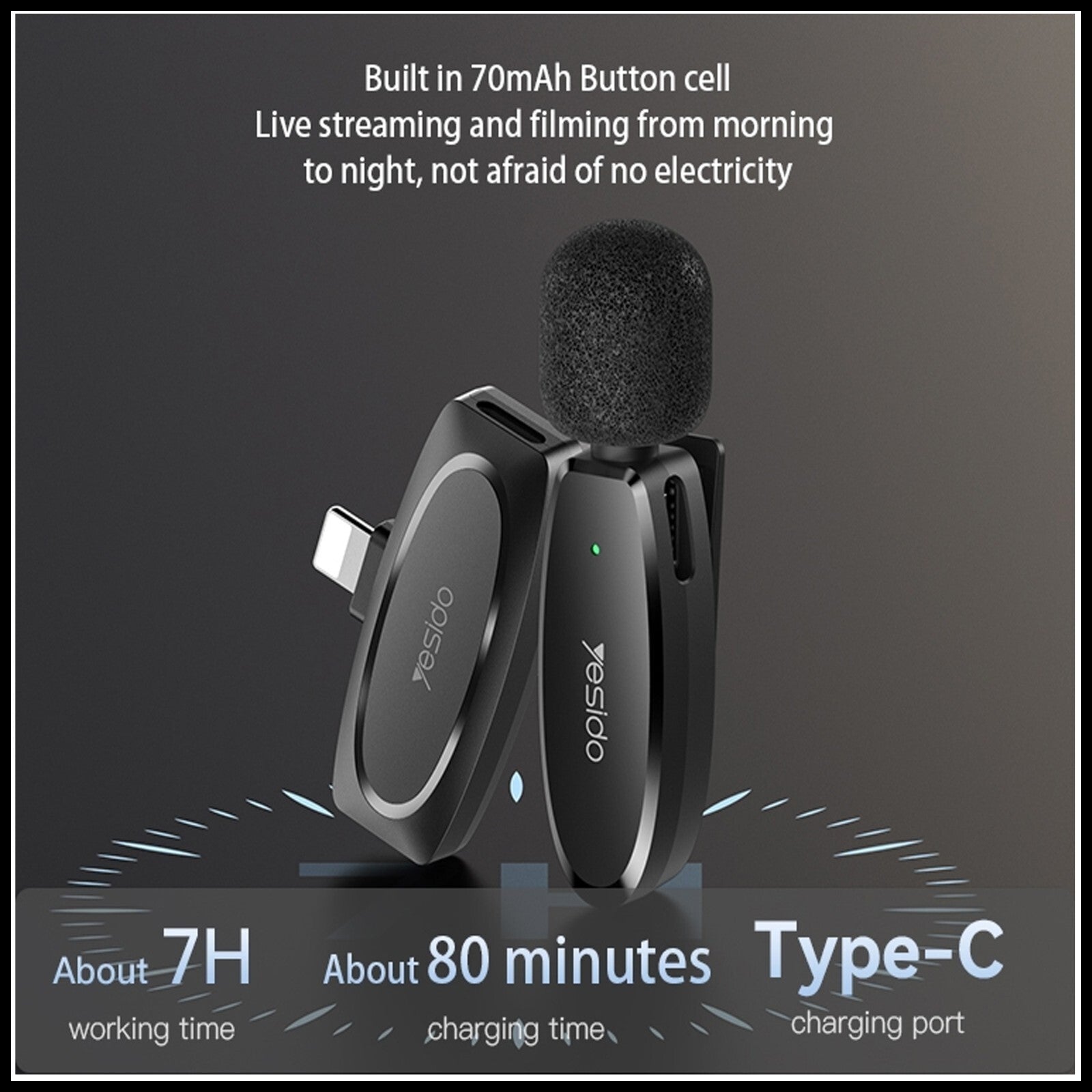 For YESIDO Lavalier Wireless For iPhone Lighting Microphone For Recording Vlog