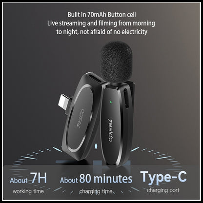 For YESIDO Lavalier Wireless For iPhone Lighting Microphone For Recording Vlog