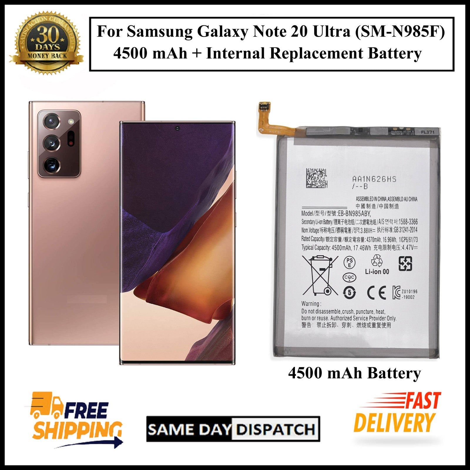 For Samsung Galaxy Note 20 Ultra(SM-N985F) 4500mAh+ Internal Replacement Battery