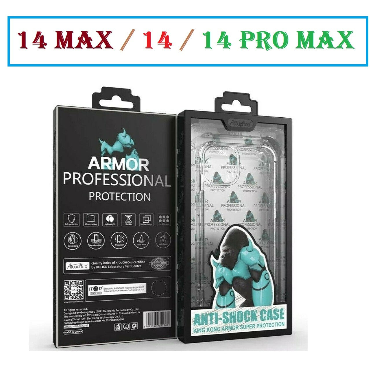 For iPhone 14 Max 14 14 Pro Max King Kong Anti Burst Case & Tempered Glass 