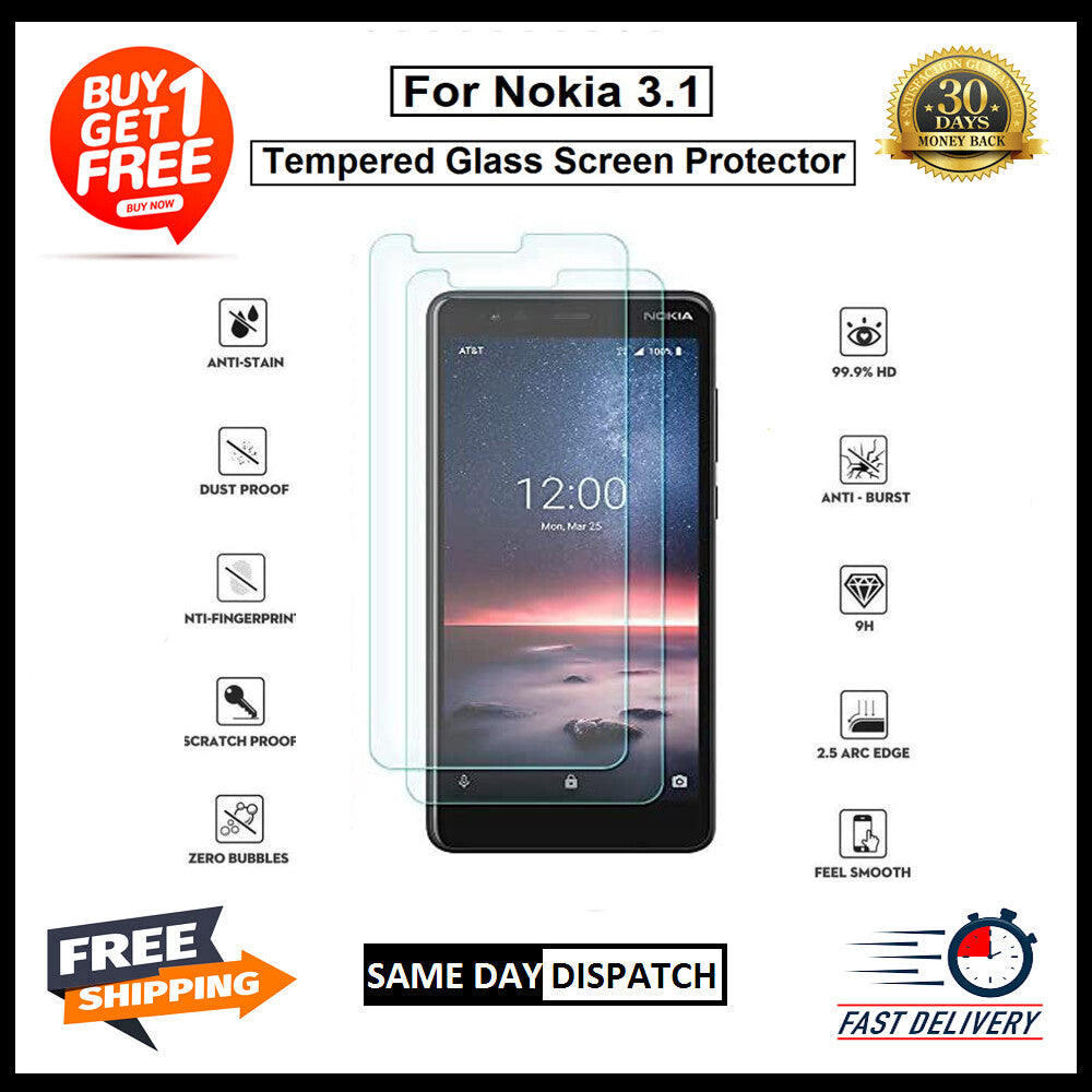 2X For Nokia 2.3/2.4/3.1/3.2/3.4/4.2/5.3/6.2/7.1/7.2/8.1Tempered Glass Protector