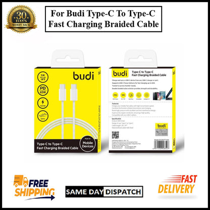 For Budi 65W Type-C to Type-C Braided Fast Charging Cable-1M
