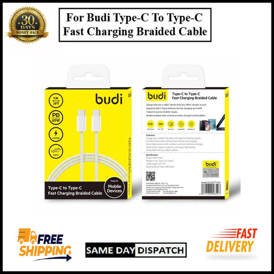 For Budi 65W Type-C to Type-C Braided Fast Charging Cable-1M