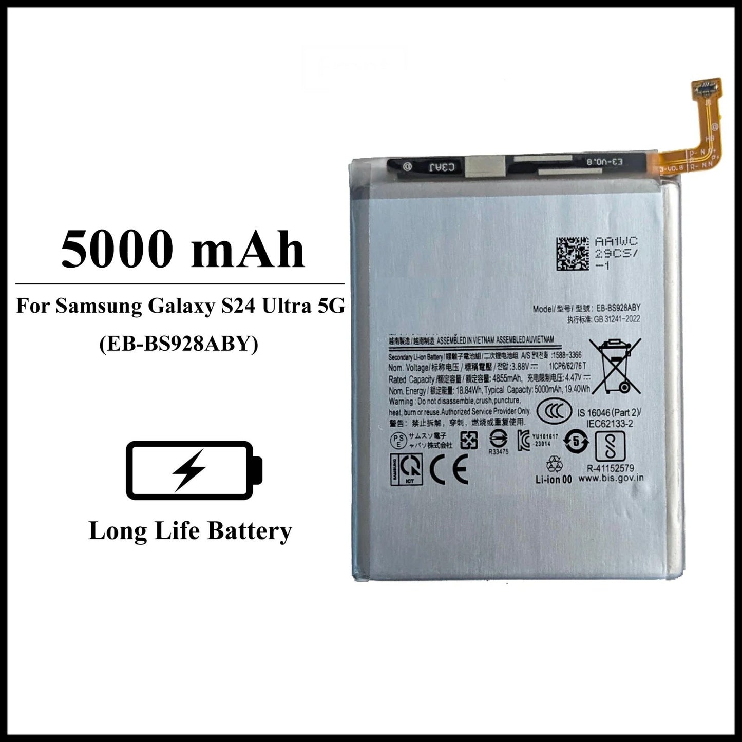 For Samsung Galaxy S24 Ultra 5G (SM-S928B) 5000mAh+ Internal Replacement Battery