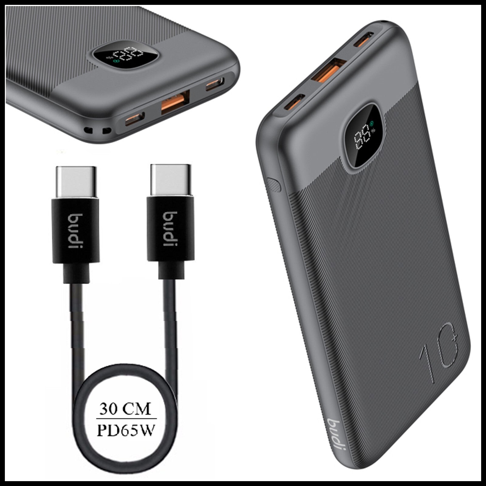 For Budi 22.5W Quick Charge Power Bank- 10000mAh Dual PD+QC 3.0