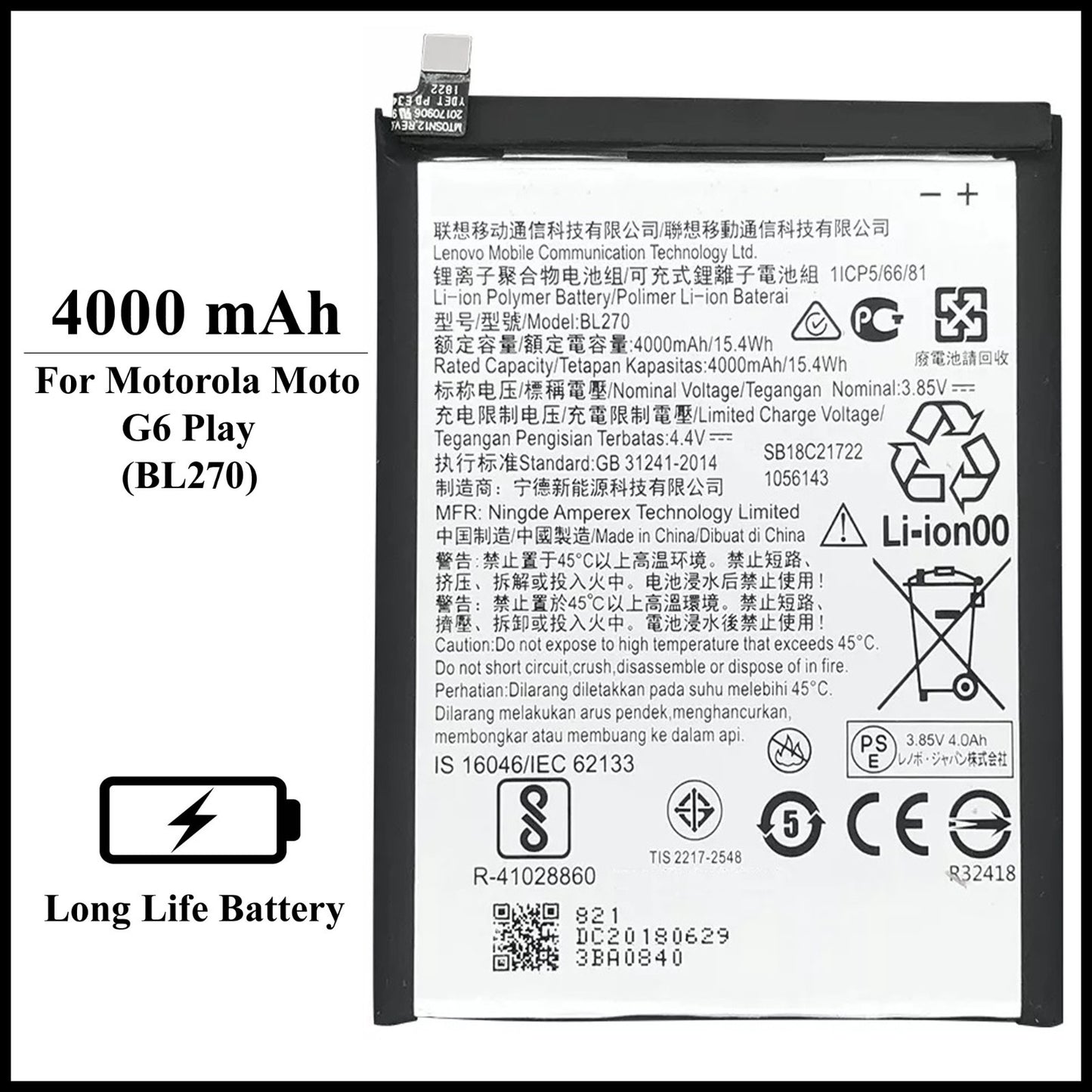 For Motorola Moto G6 Play XT1922-1 (BL270) 4000mAh+ Internal Replacement Battery