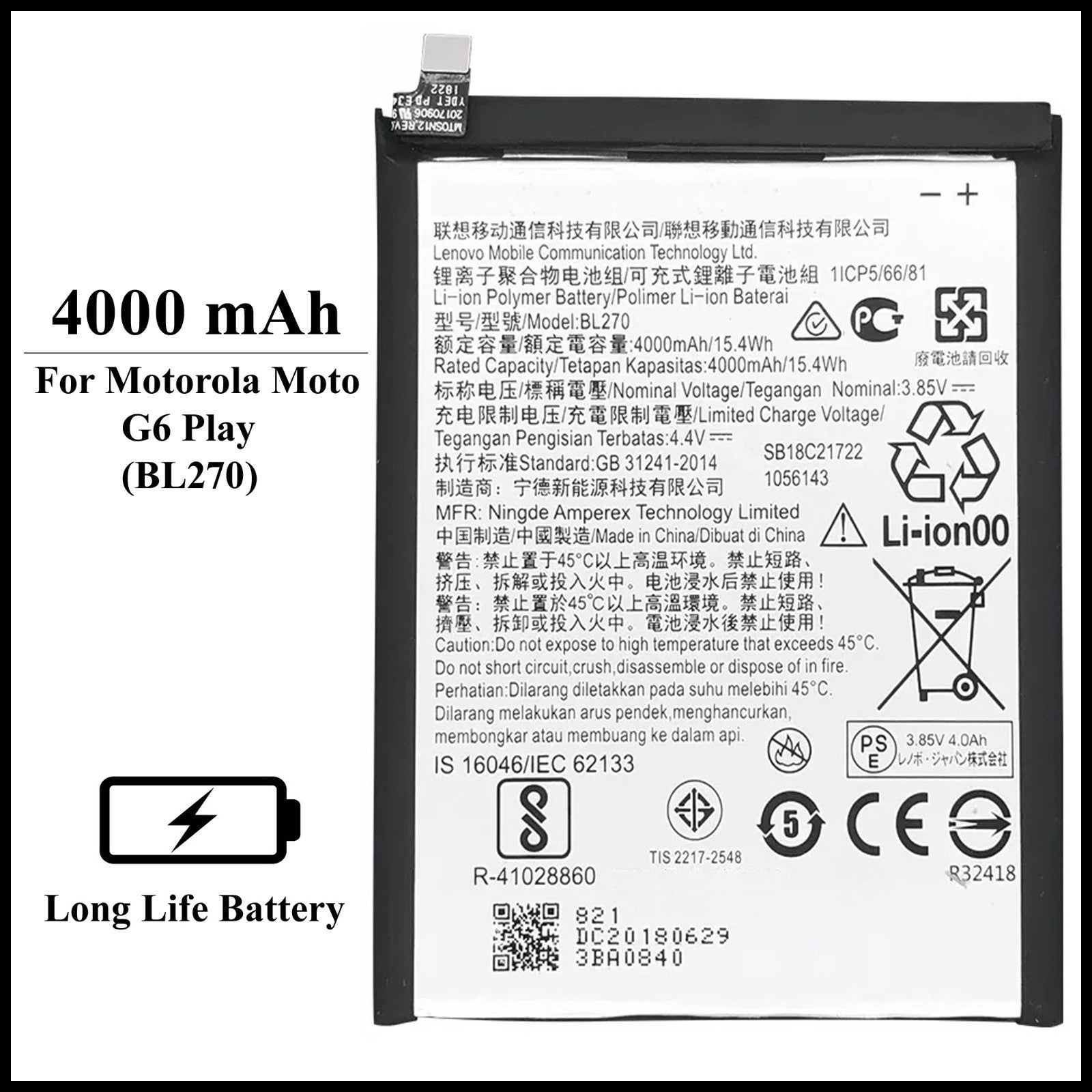 For Motorola Moto G6 Play XT1922-1 (BL270) 4000mAh+ Internal Replacement Battery