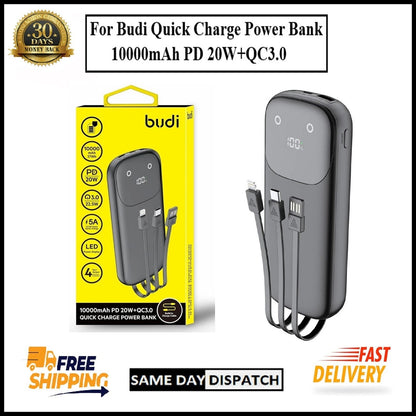 For Budi  10000 mAh Quick Charge Power Bank PD 20W+QC3.0 With Cable