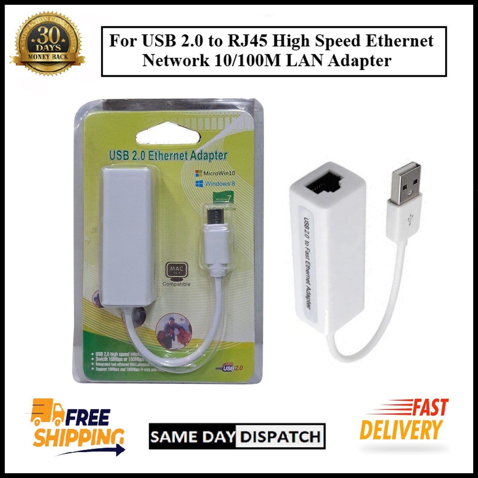 For USB 2.0 to RJ45 High Speed Ethernet Network 10/100Mbps LAN Converter Adapter