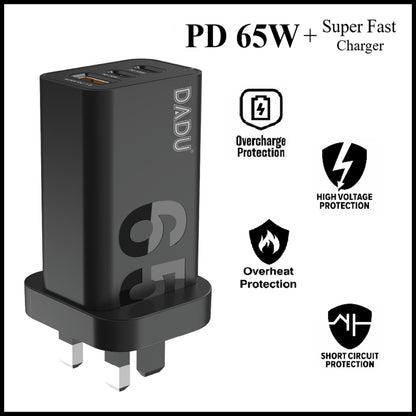 For Dadu GaN 65W PD Dual Type-C USB QC 3.0 Super Fast Wall Charger Adapter Plug