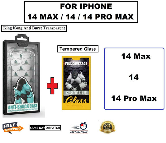 For iPhone 14 Max 14 14 Pro Max King Kong Anti Burst Case & Tempered Glass 