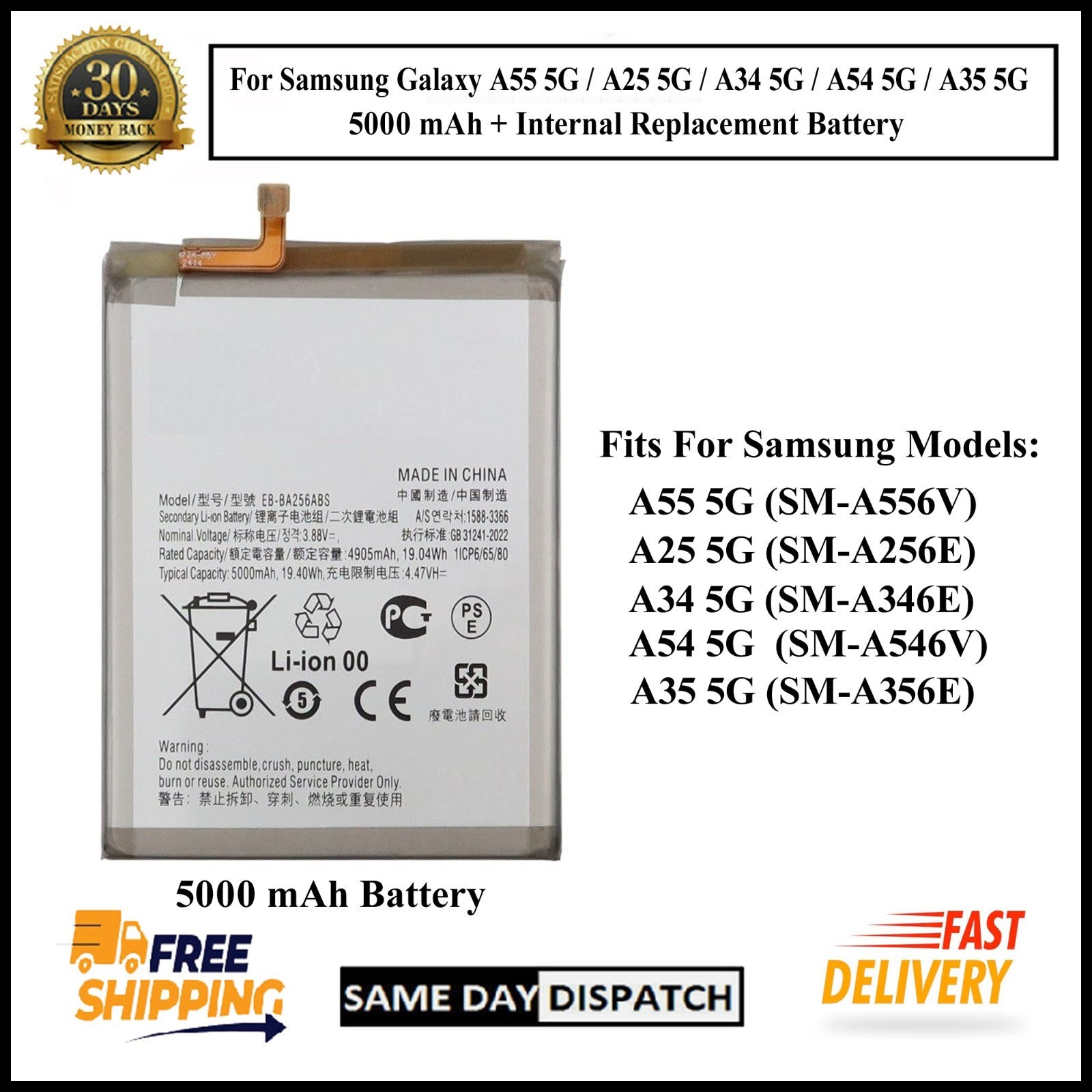 Samsung Galaxy A55/A25/ A34/A54/A35 (5G) / 5000mAh+ Internal Replacement Battery