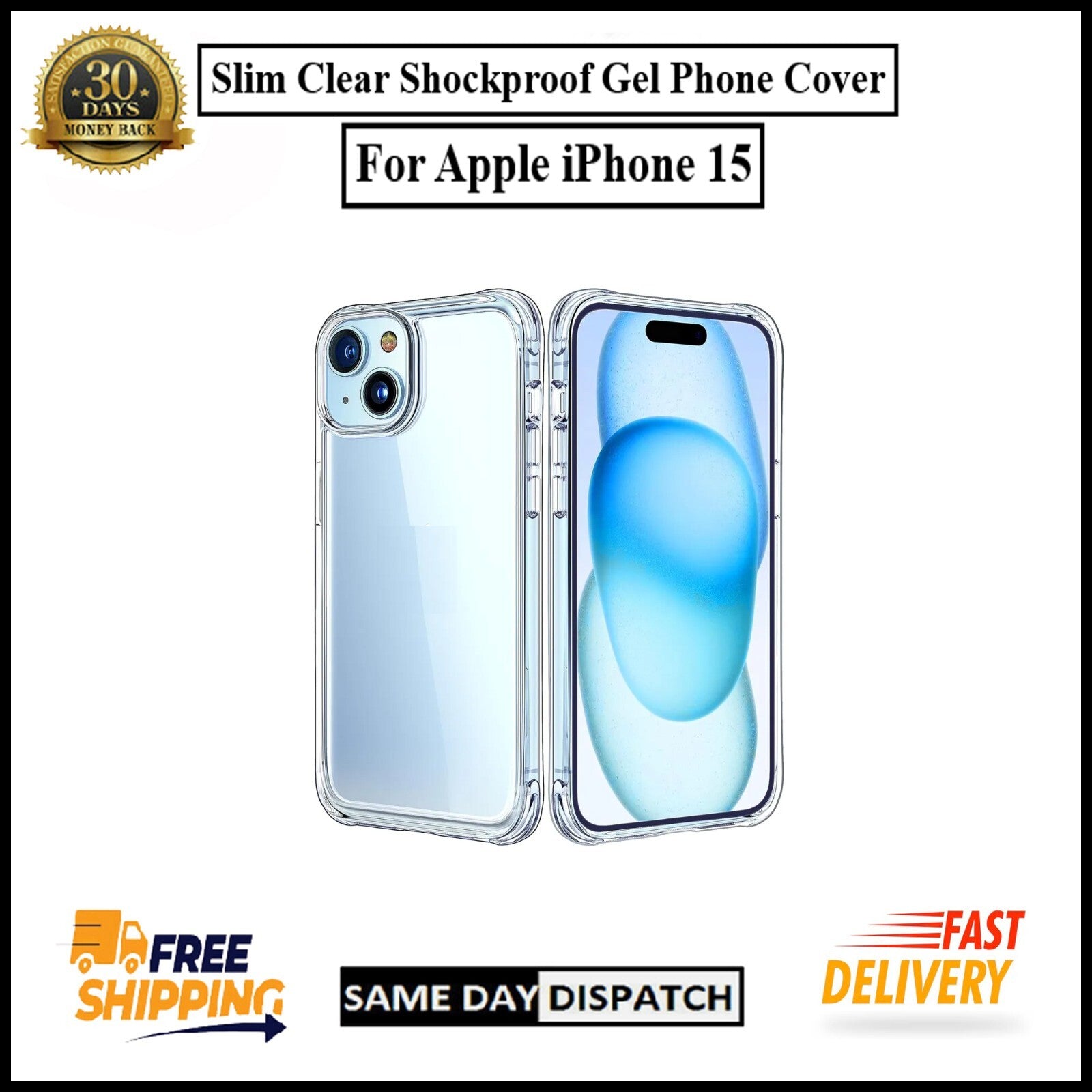 For Apple iPhone 15 Slim Clear Shockproof Gel Phone Cover