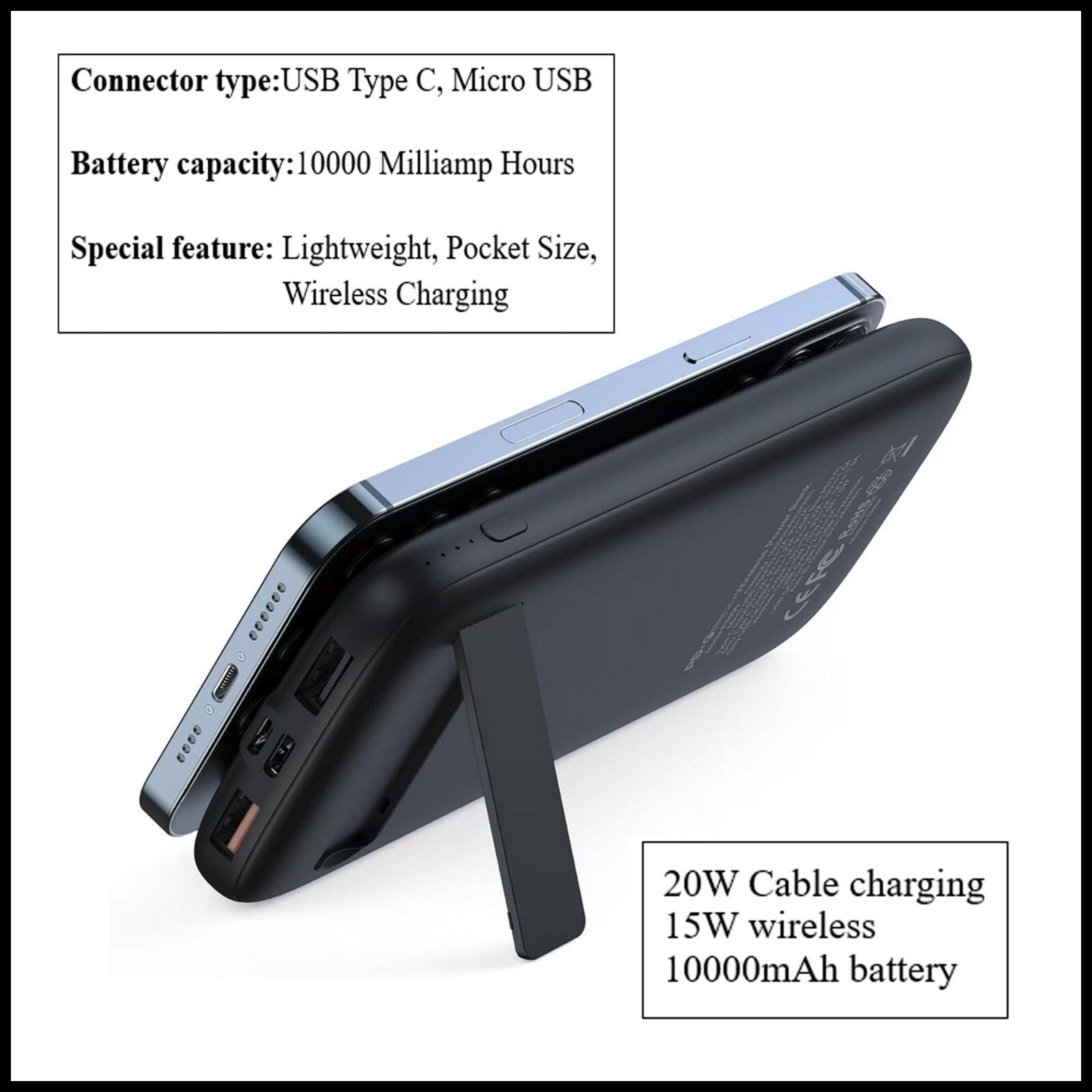For Budi 10000mAh 15W Wireless Pocket Power Bank 20W PD Fast Charging, QC 3.0