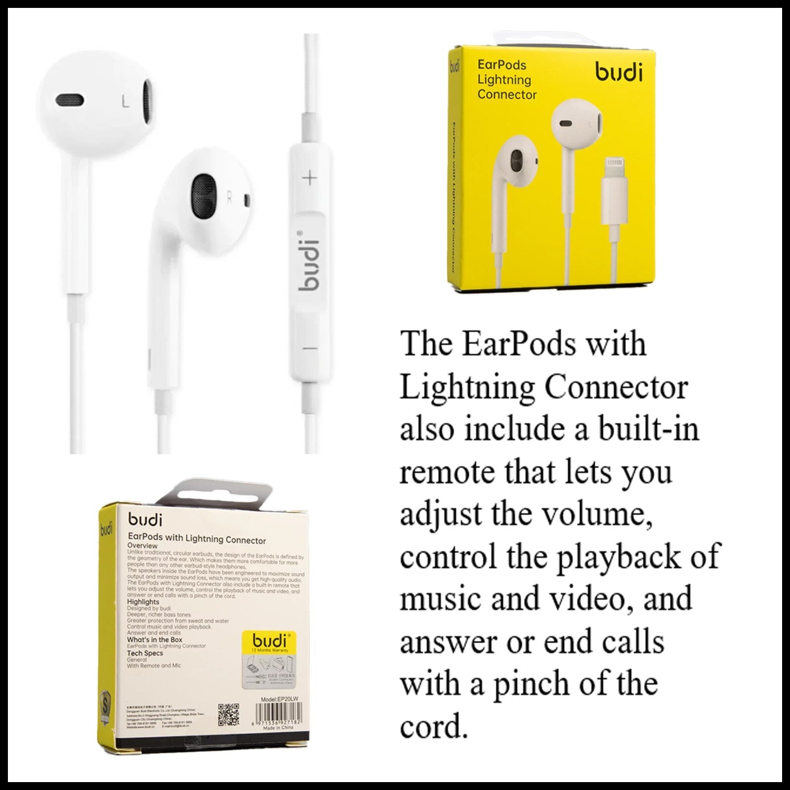 For Budi Wired Earphones With Lightning Connector