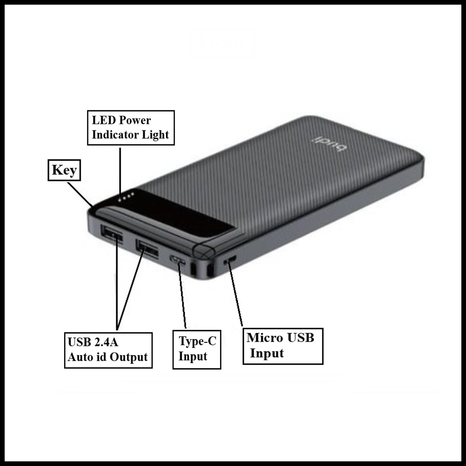 For Budi 10000mAh Pocket Power Bank Fast Charging Double USB Ports