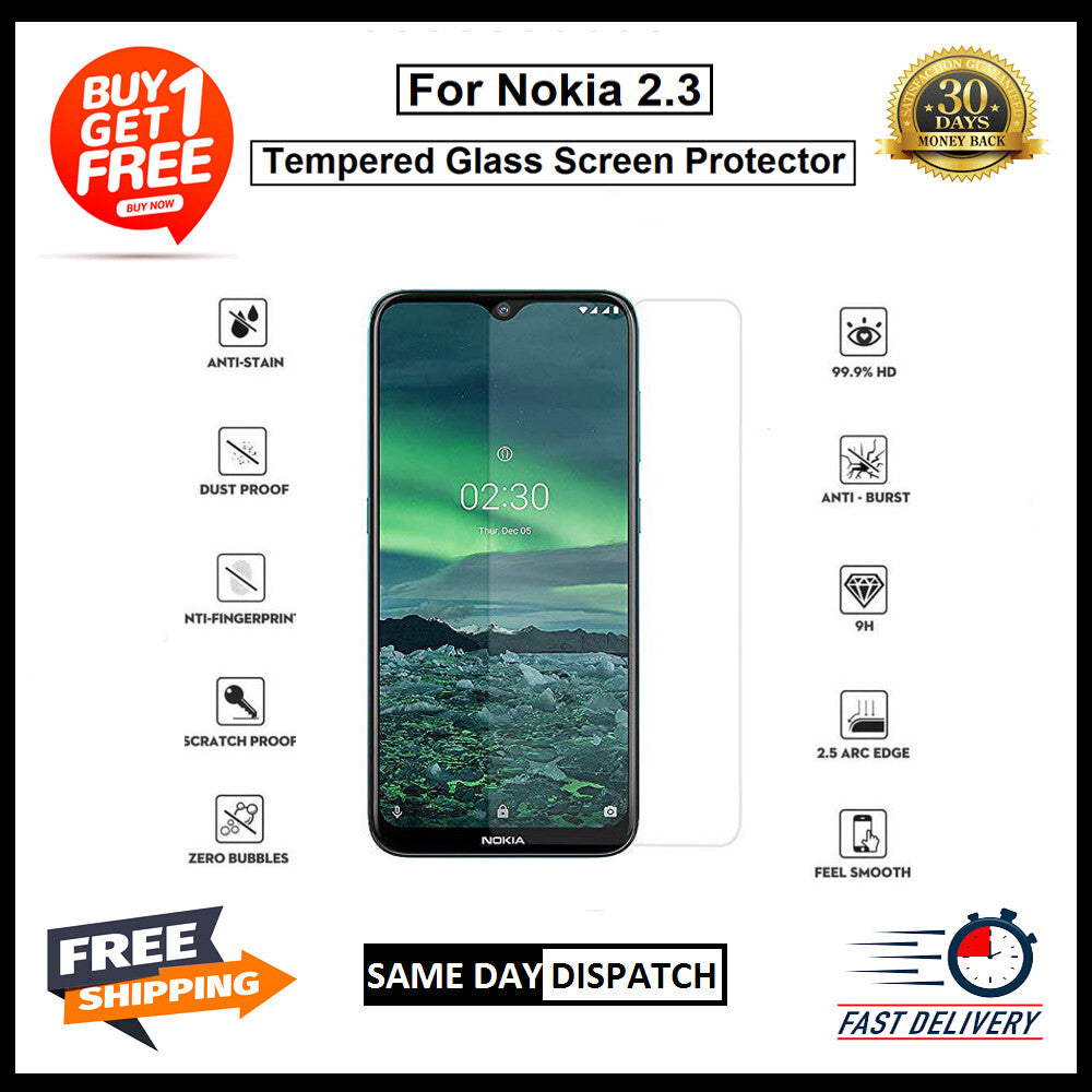 2X For Nokia 2.3/2.4/3.1/3.2/3.4/4.2/5.3/6.2/7.1/7.2/8.1Tempered Glass Protector