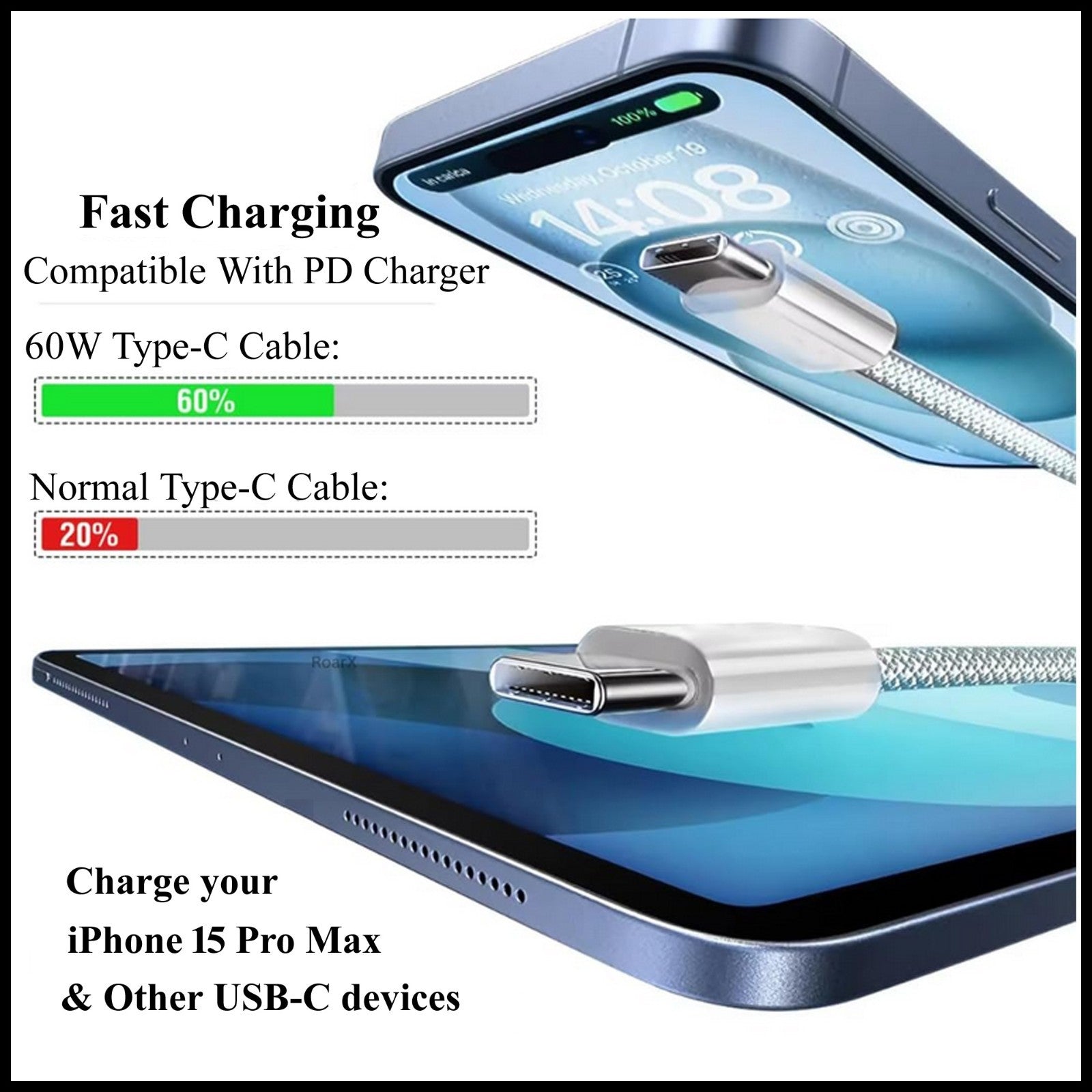 For Dadu 60W Type-C to Type-C PD Super Fast Nylon Braided Fast Charging Cable-1M
