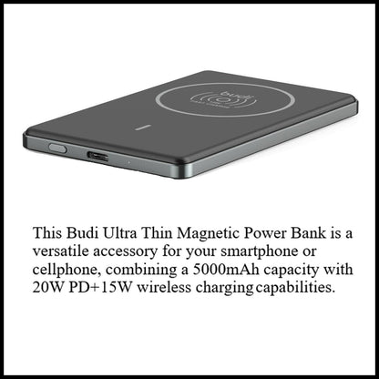 For Budi 5000mAh Ultra Thin Magnetic 20W PD + Wireless Power Bank- 15W Wireless