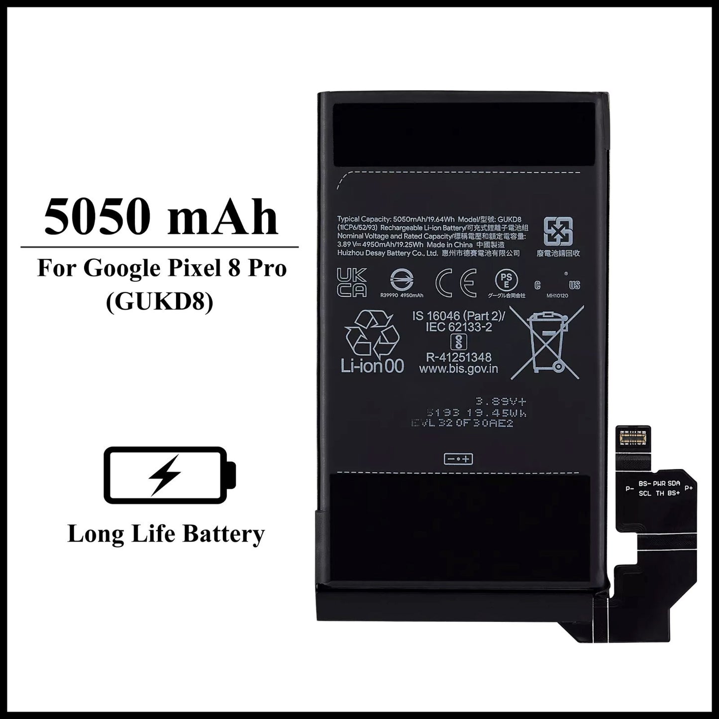 For Google Pixel 8 Pro (GUKD8) 5050mAh+ Internal Replacement Battery