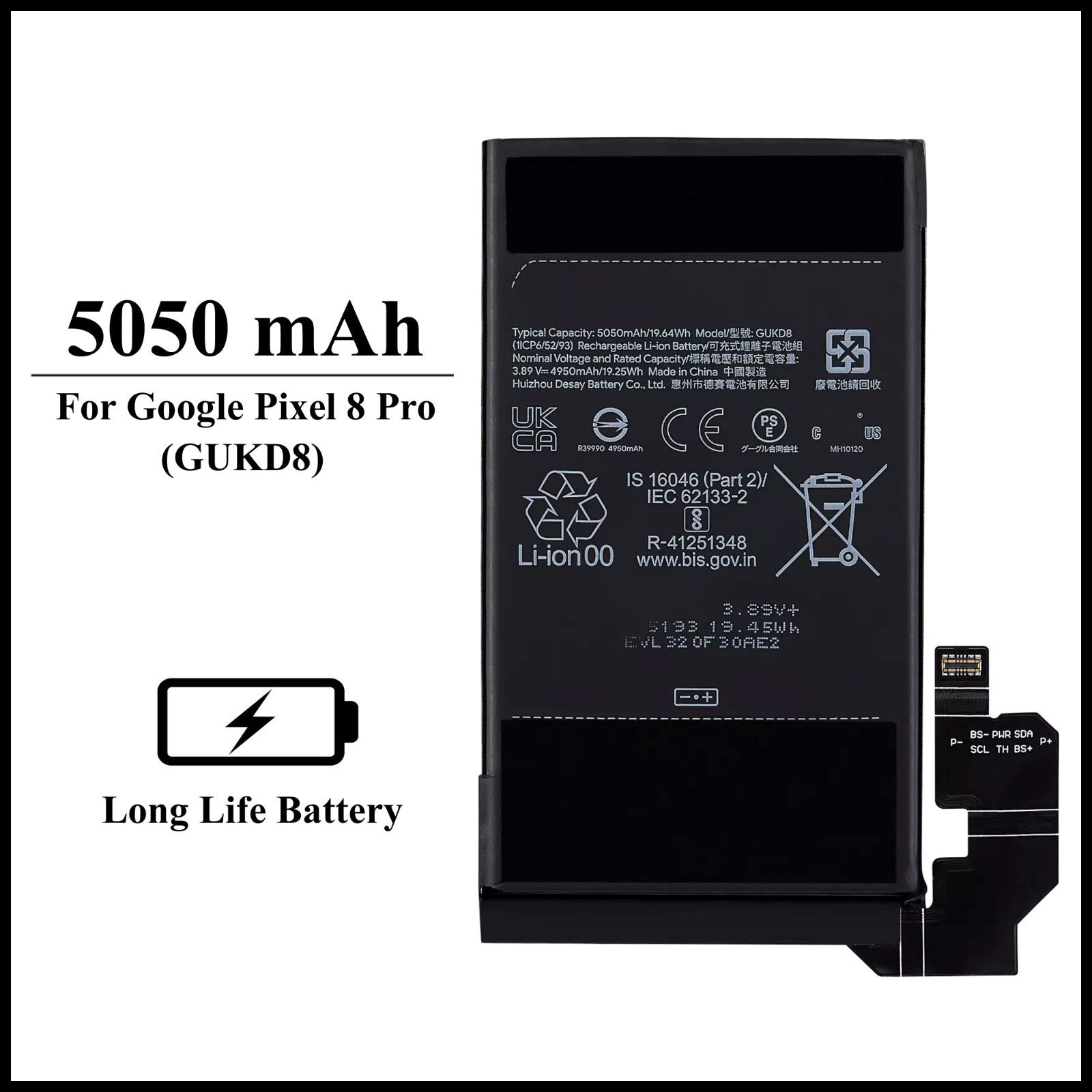 For Google Pixel 8 Pro (GUKD8) 5050mAh+ Internal Replacement Battery
