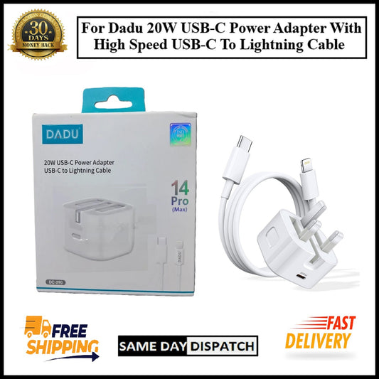 For Dadu 20W USB-C Power Adapter With Type-C to iPhone Fast Charger Cable