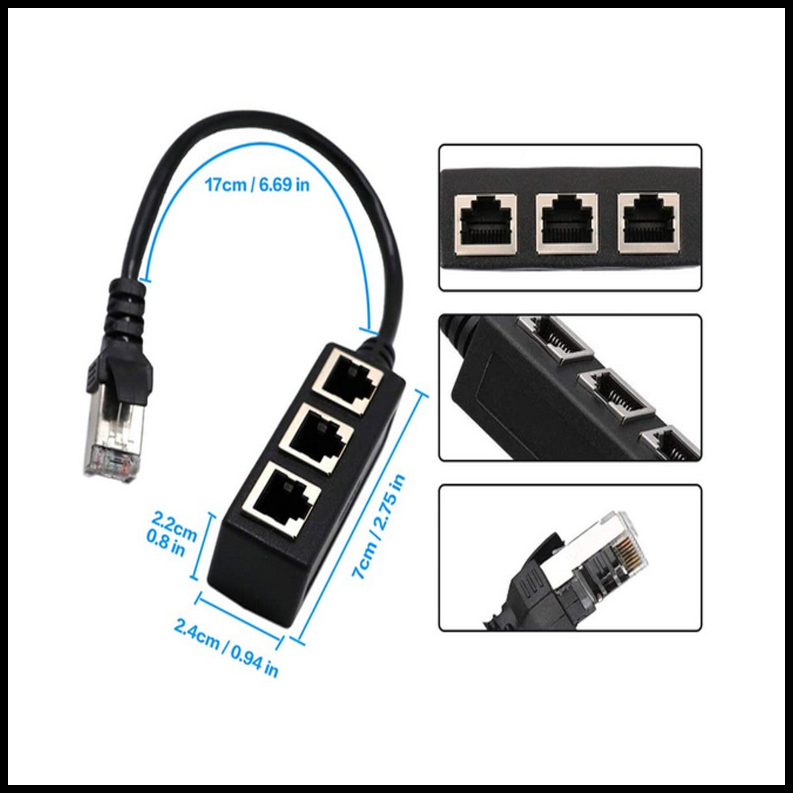 For RJ45 Fast Ethernet Splitter 1 Male to 3 Female LAN Network Cable Adapter