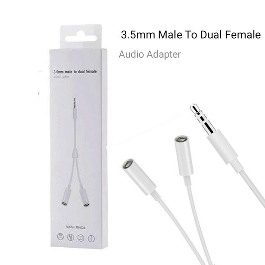 3.5 mm Male to Dual Port Female Headphone Jack Aux Audio Splitter Adapter
