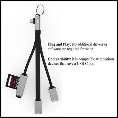 For Earldom USB-C Hub Card Reader 4-in-1 Extension Cable-2 USB Ports+ SD/TF Card
