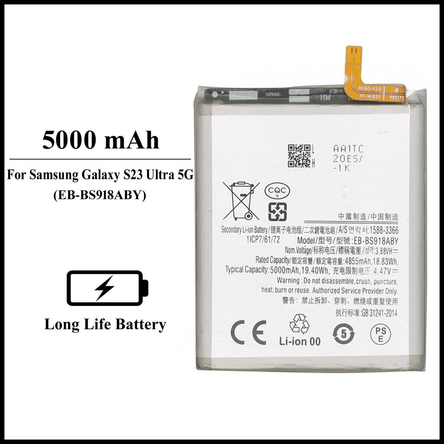 For Samsung Galaxy S23 Ultra 5G (SM-S918B) 5000mAh+ Internal Replacement Battery