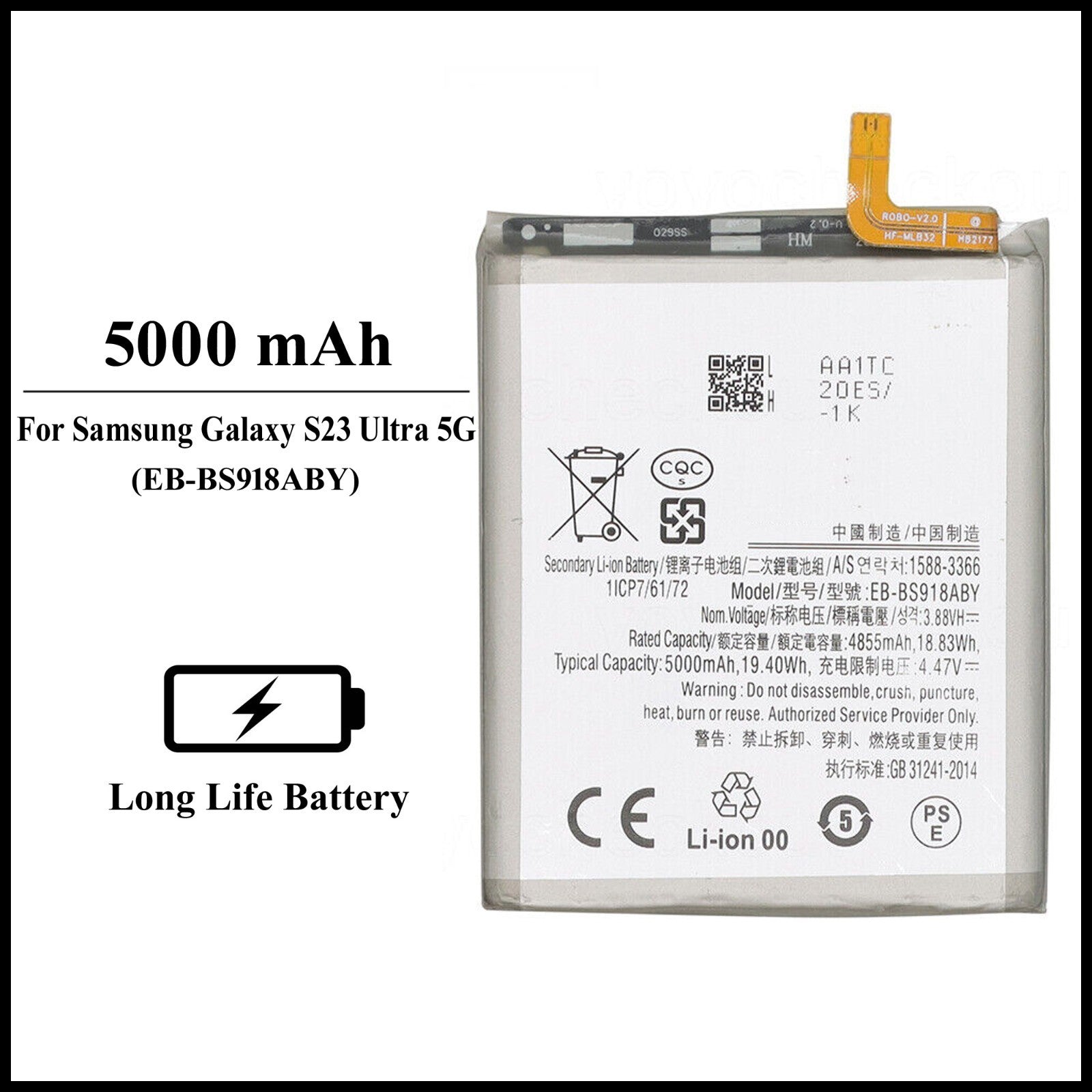 For Samsung Galaxy S23 Ultra 5G (SM-S918B) 5000mAh+ Internal Replacement Battery
