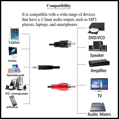 For Daewoo 3.5mm Stereo Jack to 2 X RCA Phono Audio AUX Lead Cable (2m)