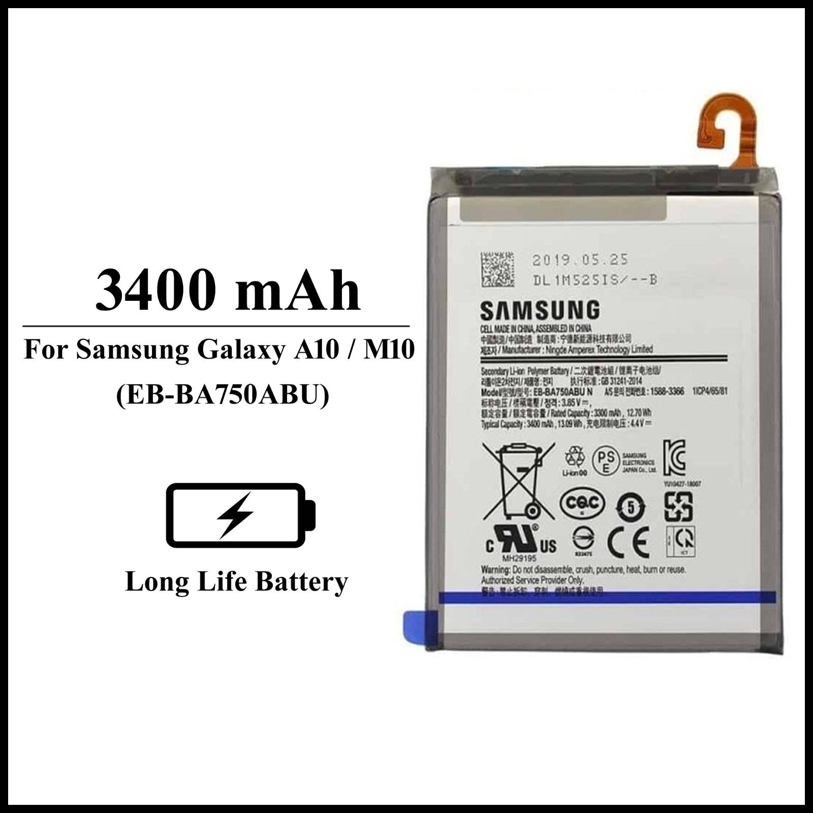 For Samsung Galaxy A10 /M10 (A105F /M105F) 3400mAh+ Internal Replacement Battery