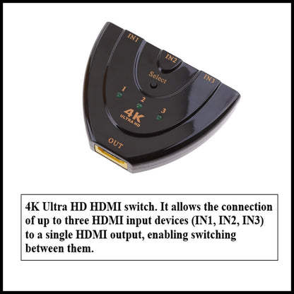 For Onten HDMI Switch 3-Port HDMI Splitter Switcher Supports, Full HD Cable- 4K