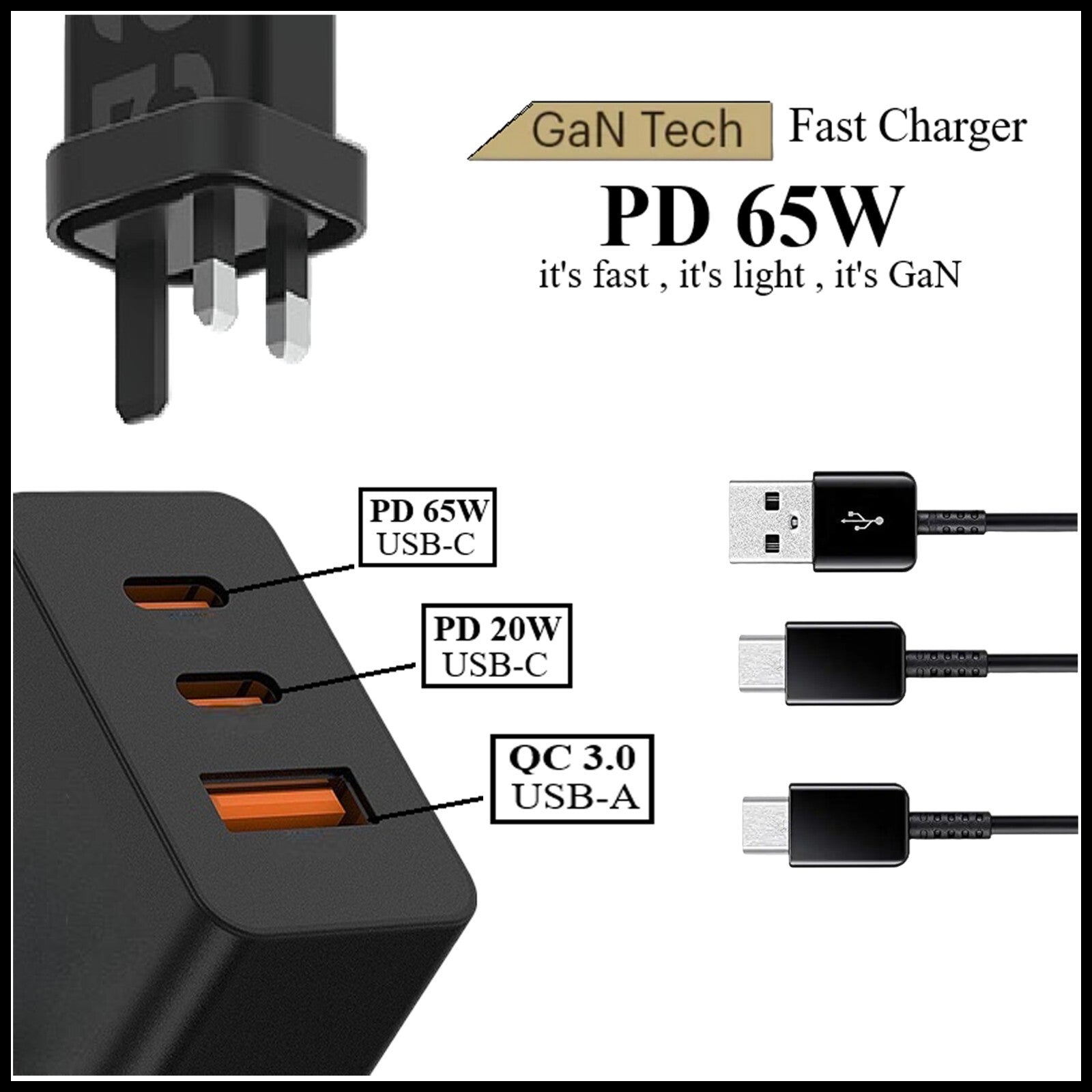 For Dadu GaN 65W PD Dual Type-C USB QC 3.0 Super Fast Wall Charger Adapter Plug