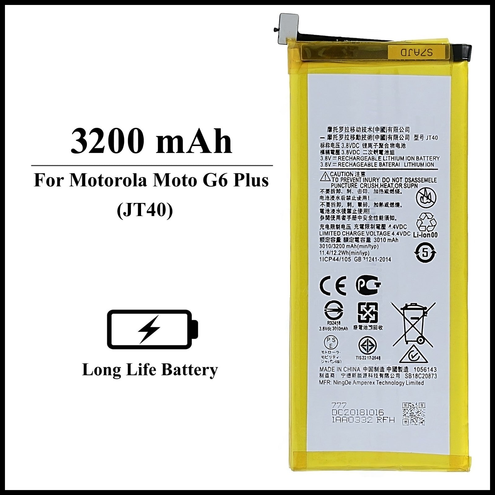 For Motorola Moto G6 Plus XT1926-6 (JT40) 3200mAh+ Internal Replacement Battery